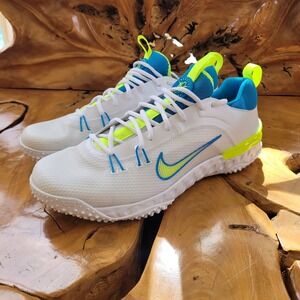Nike Men Huarache 9 Elite Turf Lacrosse Shoes Size 13 White Volt Blue Athletic